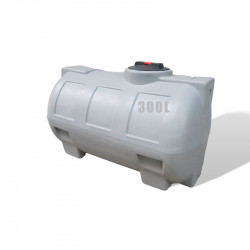 Réservoir récupération d'eau de pluie 300 litres - Cuve polyéthylène aérienne grise - Horizontal